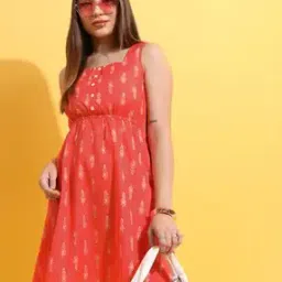 Printed Square-Neck Fit & Flare Dress-18
