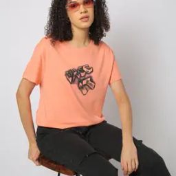 Women Typographic Print Regular Fit Round-Neck T-Shirt-image-95