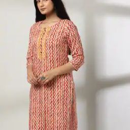 Women Chevron Print Straight Kurta with Insert Pocket-picture-1