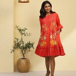 Women Floral Print Round-Neck Fit & Flare Dress-image-56