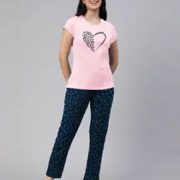 Women Graphic Print T-Shirt & Pyjamas Set-image-45