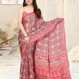 Women Geometric Print Saree with Contrast Border-picture-1