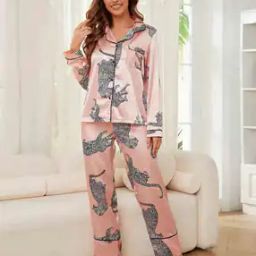 Women Floral Print Shirt & Pyjamas Set-image-54