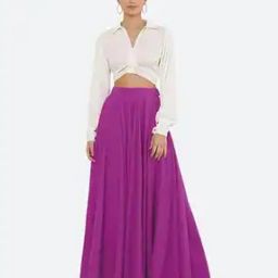 Women Pleated Flared Maxi Skirt-image-72