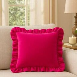 Hot Pink Cotton with Frilled Edges Cushion Cover-image-43