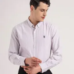 red tape Men Striped Loose Fit Shirt with Curved Hem-picture-0