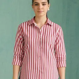 house of mira Women Relaxed Fit Stripes Shirt-picture-15