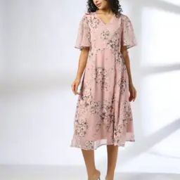 Women Floral Print V-Neck A-Line Dress-image-75