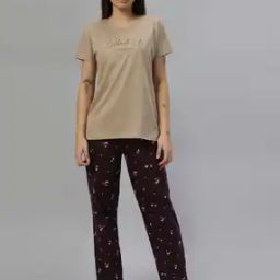 Women Typographic Print T-Shirt & Pyjamas Set-image-18