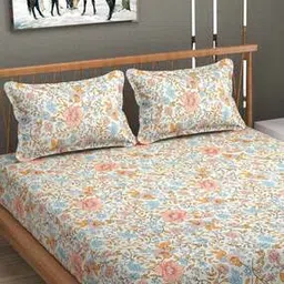 140 GSM Floral Print Fitted Double Bedsheet with Pillow Covers-image-24