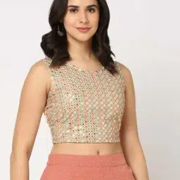 Mirror Embroidered Round-Neck Blouse-image-62