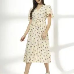 Women Floral Print Shift Dress with Waist Tie-Up-52