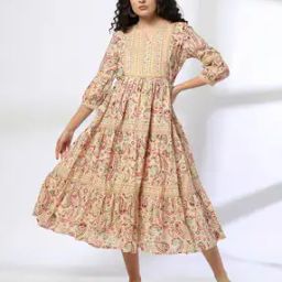 Women Paisley Print Cotton Tiered Dress-image-34