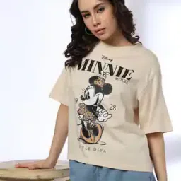 Women Minnie Mouse Print Boxy Fit Crew-Neck T-Shirt-image-96