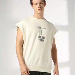 Men Typographic Print Loose Fit Crew-Neck T-Shirt-image-13