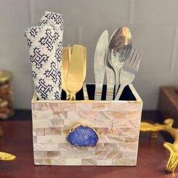 Mother of Pearl Cutlery Holder with Agate-14