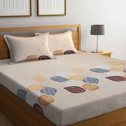 arrabi 250 TC Leaf Print Double Bedsheet with Pillow Covers-picture-37