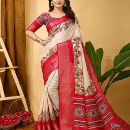 Women Floral Print Saree with Contrast Border-image-33