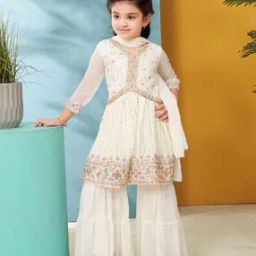 Girls Embroidered 3-Piece Kurta Suit Set-image-104