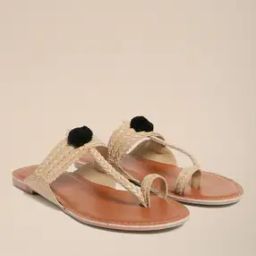Toe-Ring Flat Sandals with Pom-Poms-image-30