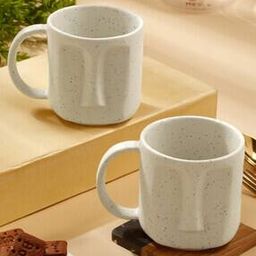 Set of 2 Stoneware Matte Face Mugs-image-5