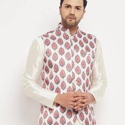 Printed Sleeveless Jacket with Band Collar-17