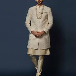 Mandarin Collar Sherwani & Kurta with Churidar Set-image-17