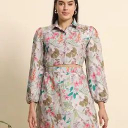 Women Floral Print Shirt & Skirt Co-Ord Set-image-2