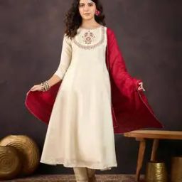 Women Embroidered Flared Kurta Suit Set-image-81