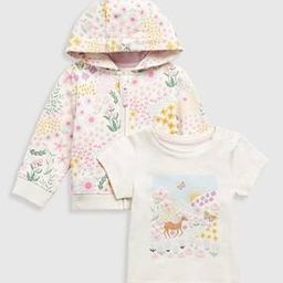 Girls Floral Print Snug Fit Cotton Hoodie with T-Shirt-35
