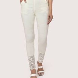 Flat-Front Pants with Lace Accents-image-80
