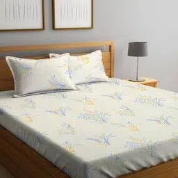 300 TC Leaf Print King Size Bedsheet with Pillow Covers-image-20