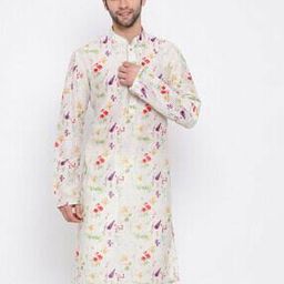 Floral Print Kurta with Mandarin Collar-image-20