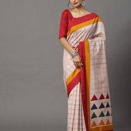 Checked Saree with Contrast Border-image-46