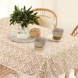 Geometric Print 6-Seater Table Cover with Tassels-27