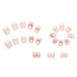 Set Of 24 Artificial Reusable Nails in French Manicure with Flower Print-5