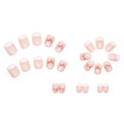 pink truck Set Of 24 Artificial Reusable Nails in French Manicure with Flower Print image 1