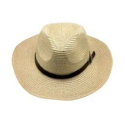 Men Wide-Brim Straw Sun Hat with Black Belt -4