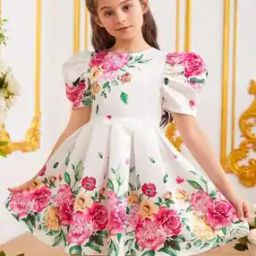 Girls Floral Print Fit & Flare Dress-52