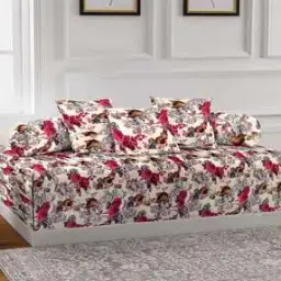 Set of 6 Floral Print Handwoven Chenille Diwan Set-11
