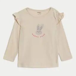 Girls Bunny Slogan Print Pure Cotton Round-Neck Top-image-31