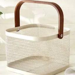 Braided Square-Shaped Basket with Wooden Handle-30