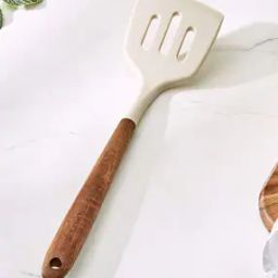 Zeta Silicone Slotted Turner with Wooden Handle-image-1