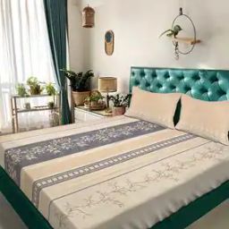 Floral TC Cotton Blend Super King Size Bedsheet with 2 Pillow Covers-image-2