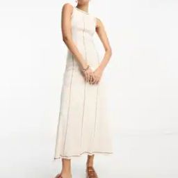 Women Maxi A-Line Dress with Contrast Stitch-image-20