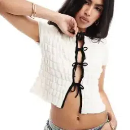 Women Shirred Slim Fit Tie-Front Crop Cardigan-picture-33