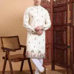 Men Floral Long Kurta with Mandarin Collar-image-60