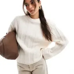 Women Ribbed Relaxed Fit Crew-Neck Jumper-image-53