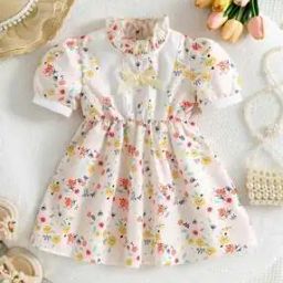 Girls Floral Print Fit & Flare Dress-image-103