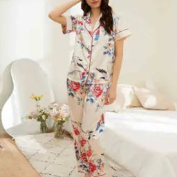 Women Floral Print Shirt & Pyjamas Set-image-23